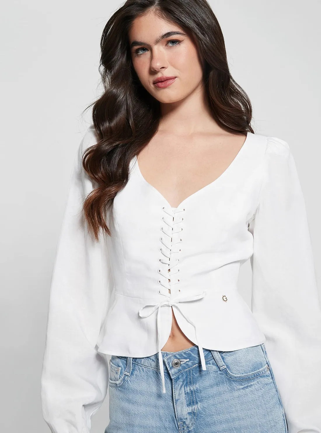 Eco White Federica Lace Up Top