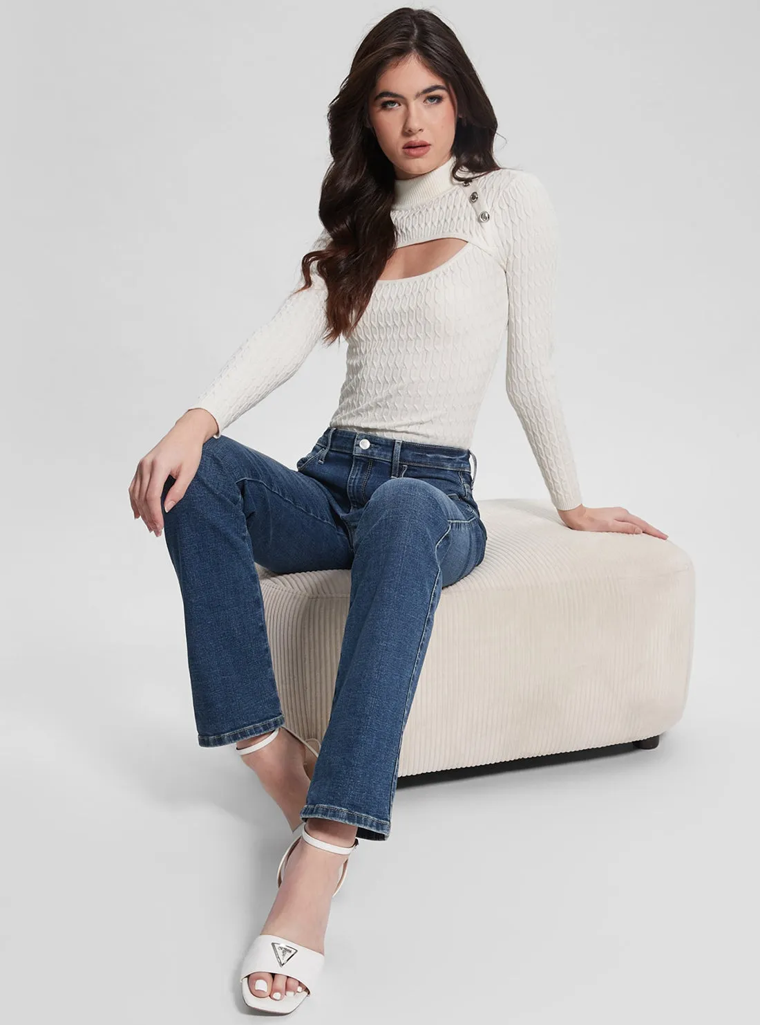 Eco White Mock Neck Nikki Knit Top