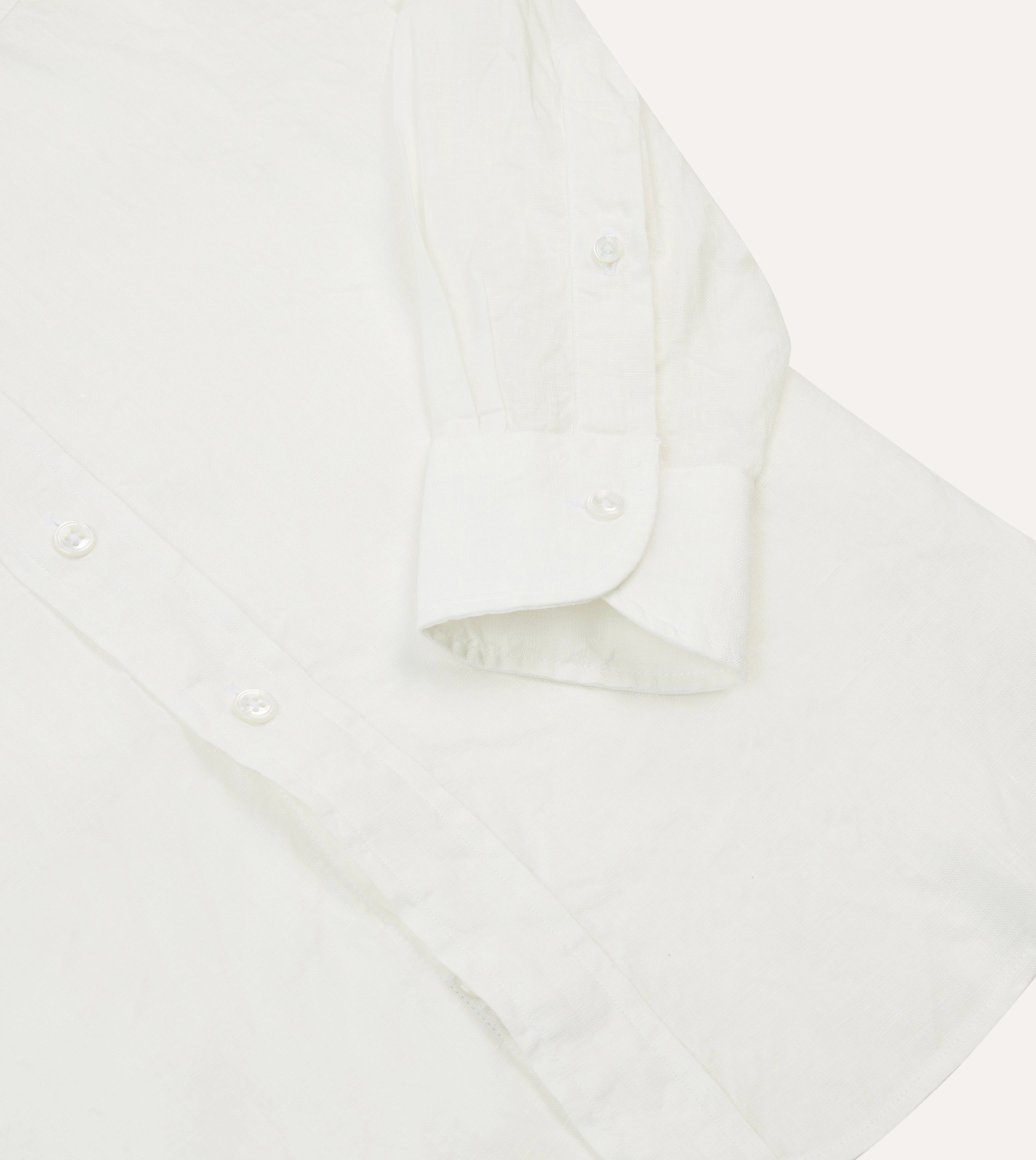 Ecru Linen Long Point Collar Shirt