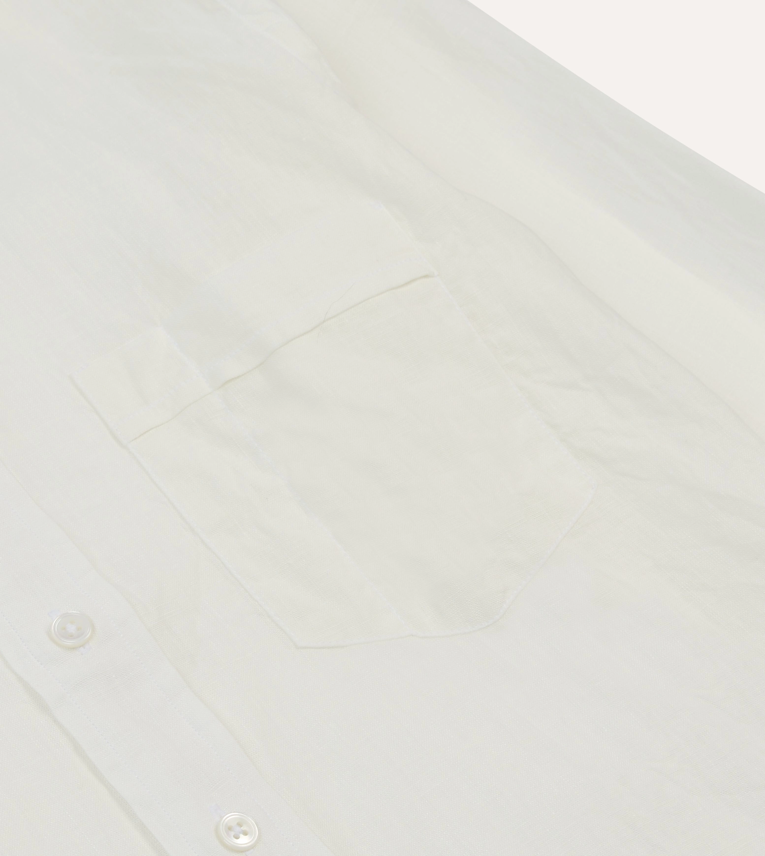 Ecru Linen Long Point Collar Shirt