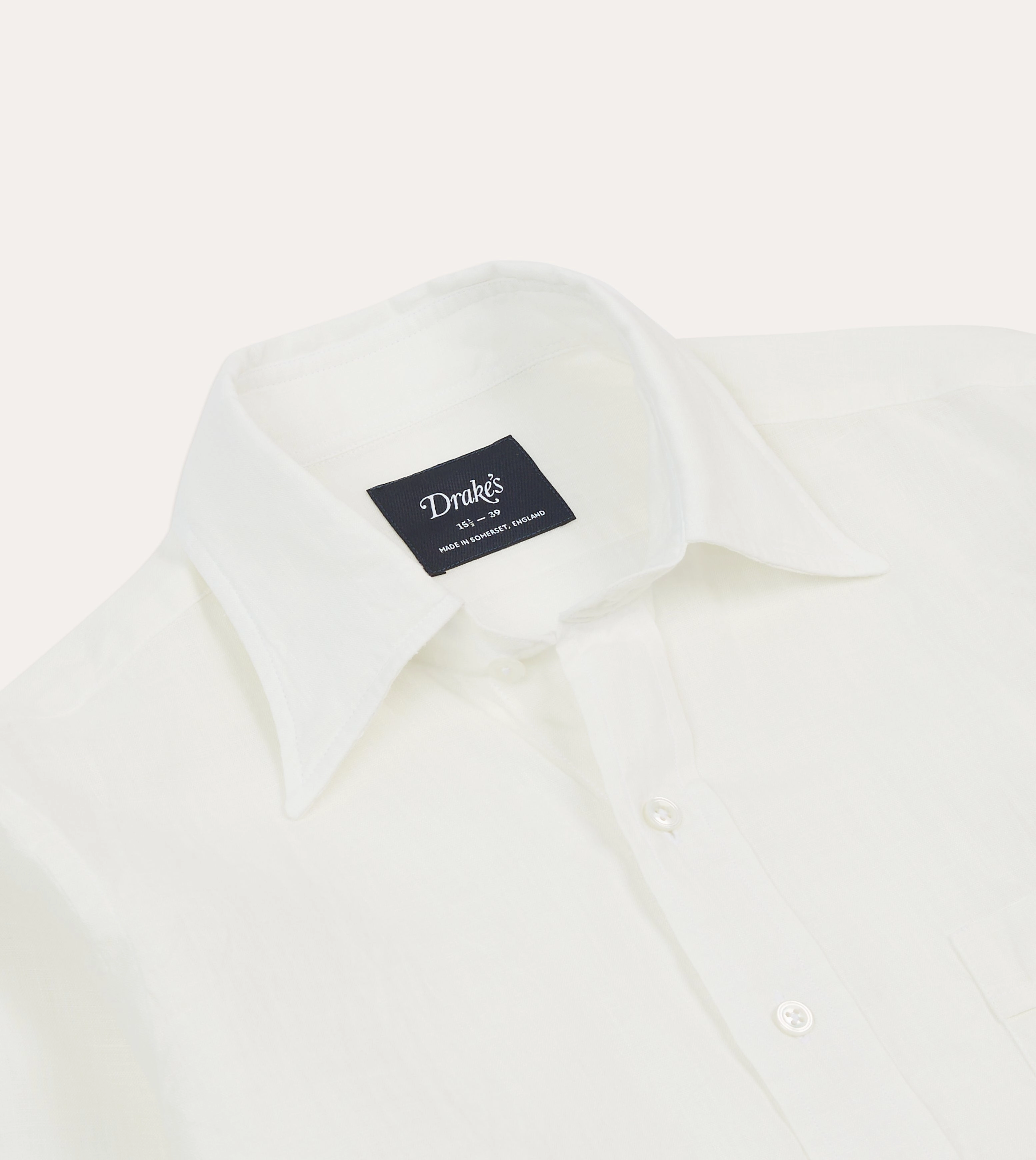 Ecru Linen Long Point Collar Shirt