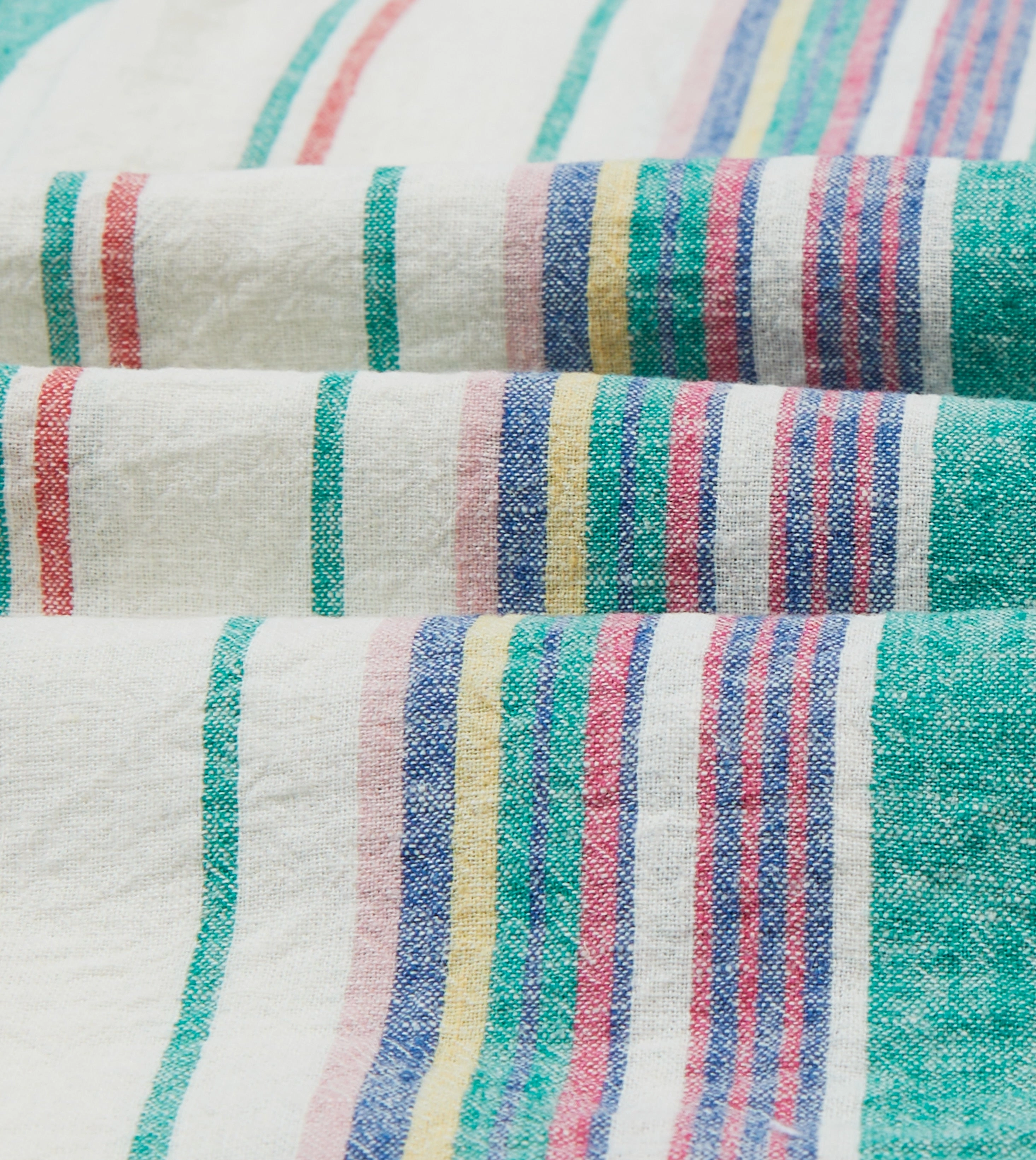 Ecru, Purple and Green Stripe Linen-Cotton Long Point Collar Shirt