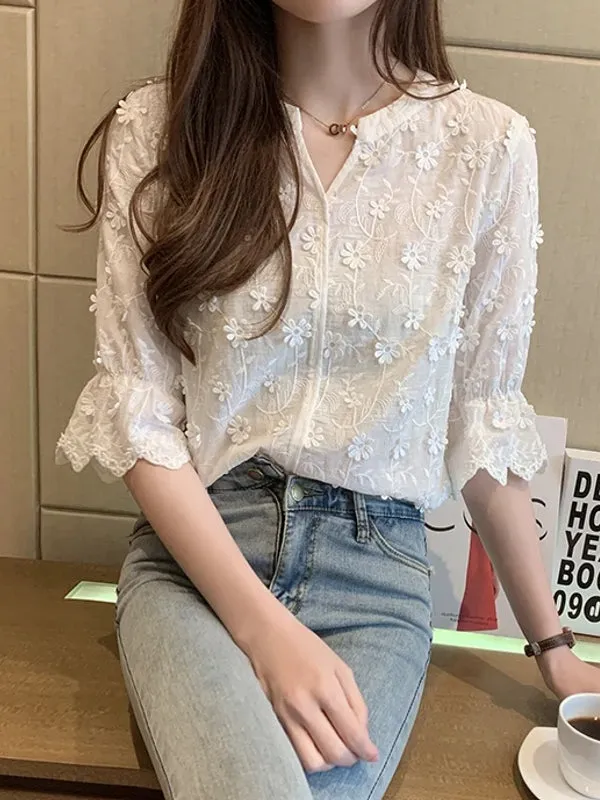 Elegant Tops Lace Women Blouses