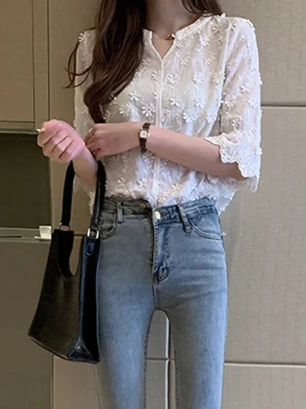 Elegant Tops Lace Women Blouses