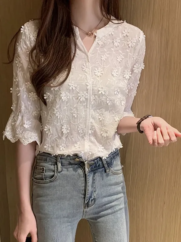 Elegant Tops Lace Women Blouses