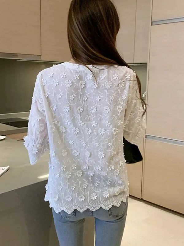 Elegant Tops Lace Women Blouses