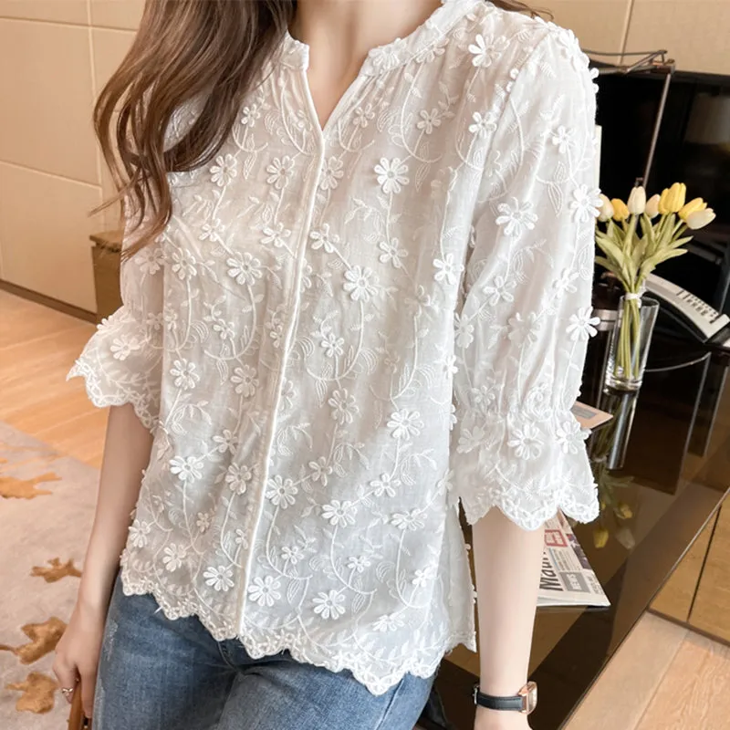 Elegant Tops Lace Women Blouses