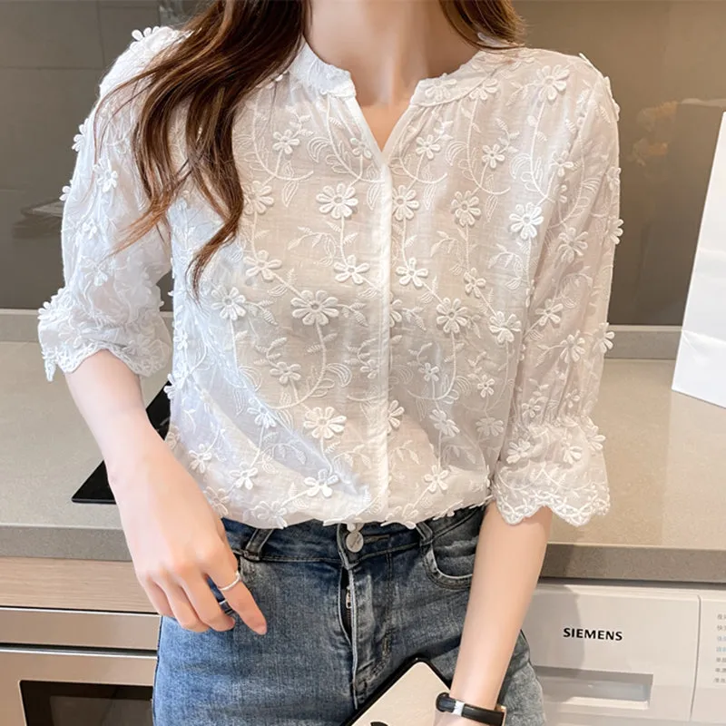 Elegant Tops Lace Women Blouses