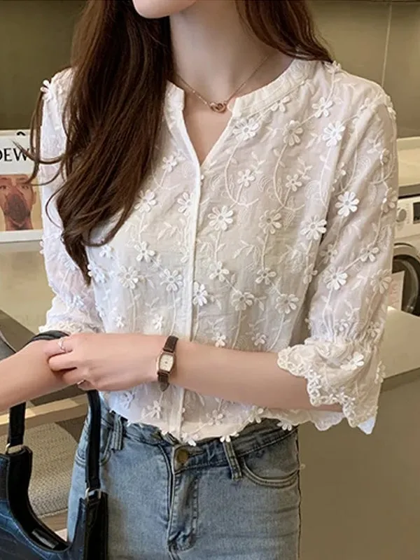 Elegant Tops Lace Women Blouses