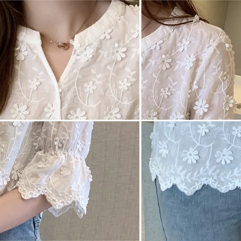 Elegant Tops Lace Women Blouses