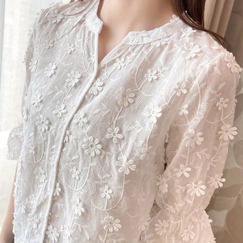 Elegant Tops Lace Women Blouses