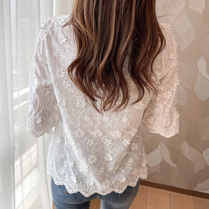 Elegant Tops Lace Women Blouses