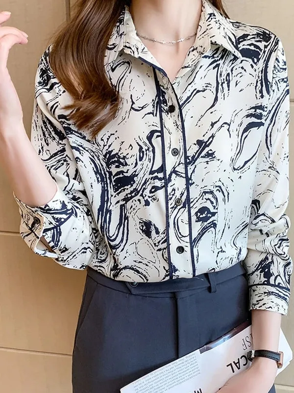 Fashion print ladies shirts Long Sleeve