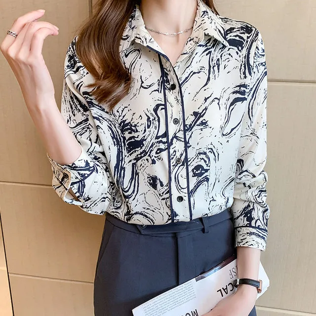 Fashion print ladies shirts Long Sleeve