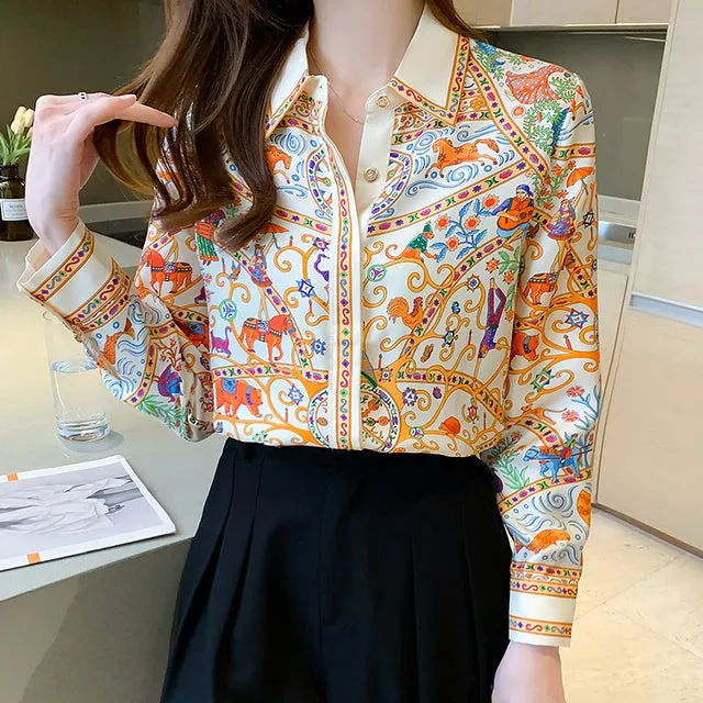 Fashion print ladies shirts Long Sleeve
