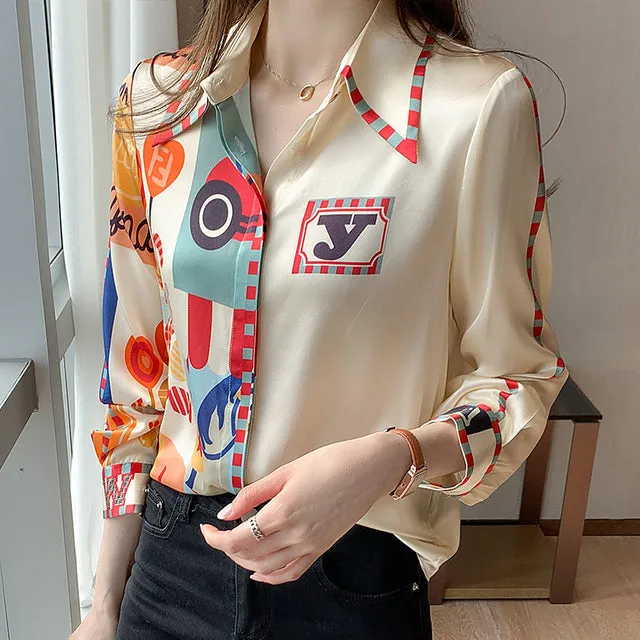 Fashion print ladies shirts Long Sleeve