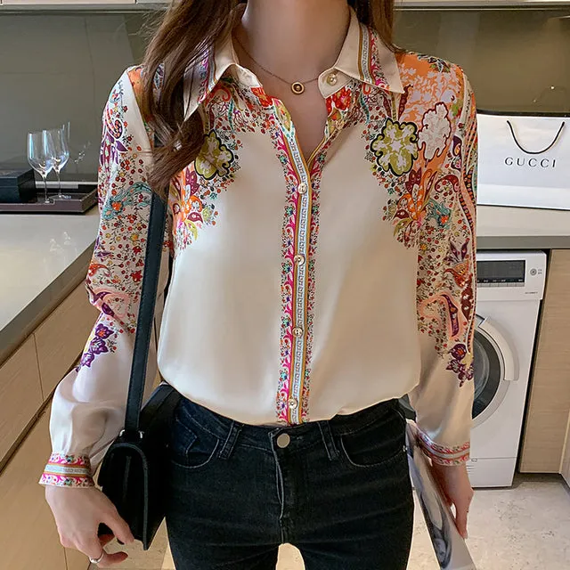 Fashion print ladies shirts Long Sleeve