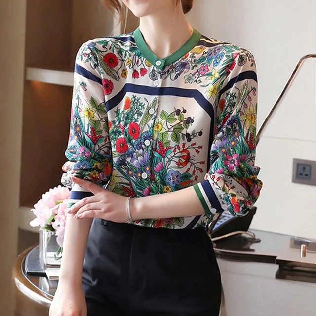 Fashion print ladies shirts Long Sleeve