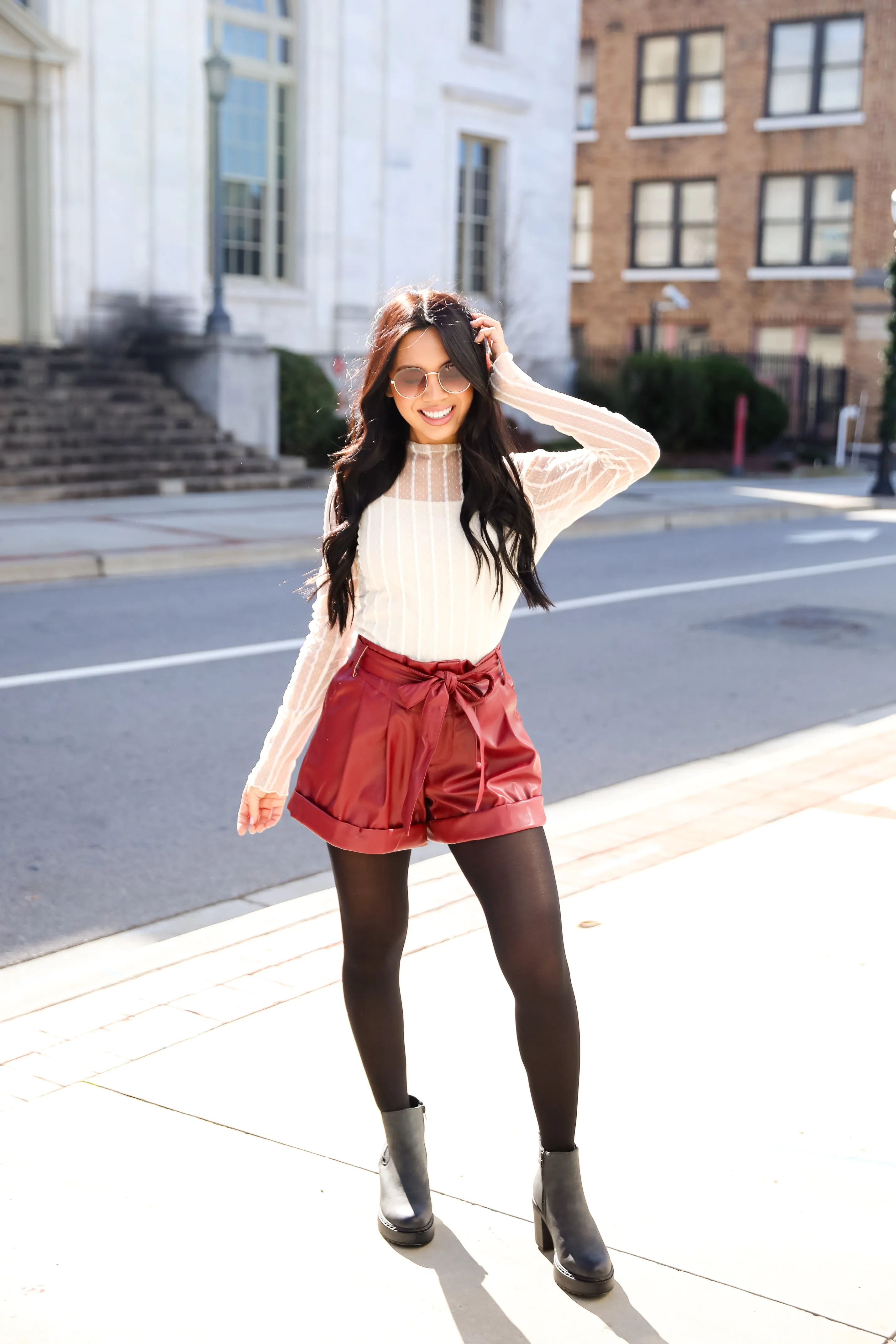 FINAL SALE - Casual Luxury Burgundy Leather Shorts