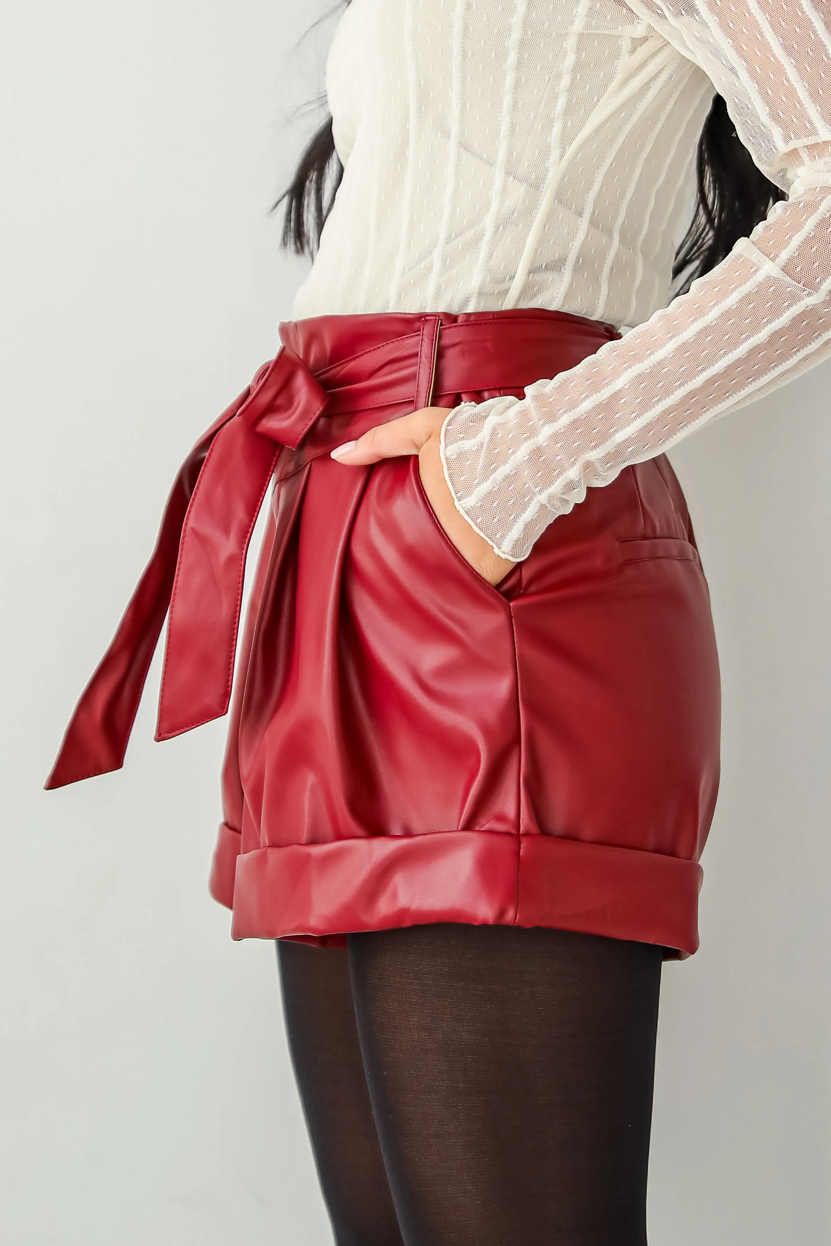 FINAL SALE - Casual Luxury Burgundy Leather Shorts