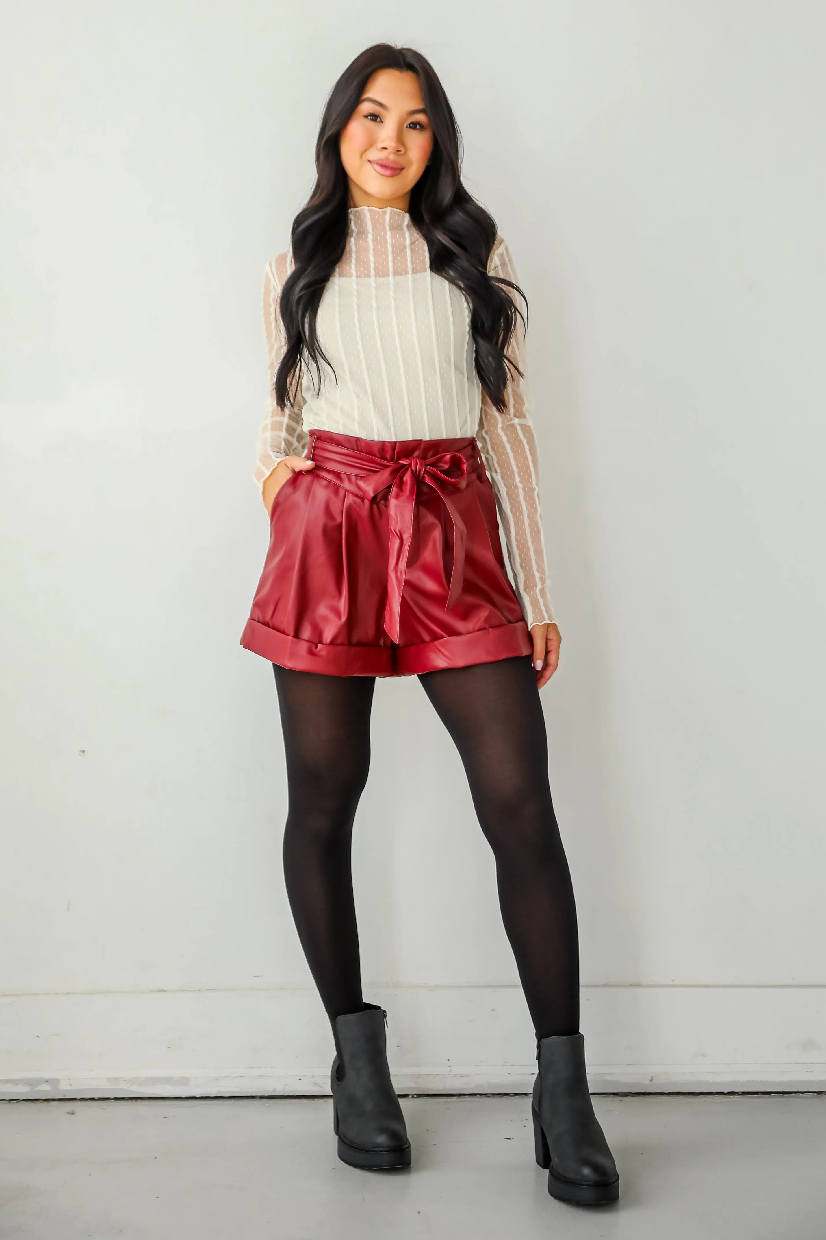 FINAL SALE - Casual Luxury Burgundy Leather Shorts