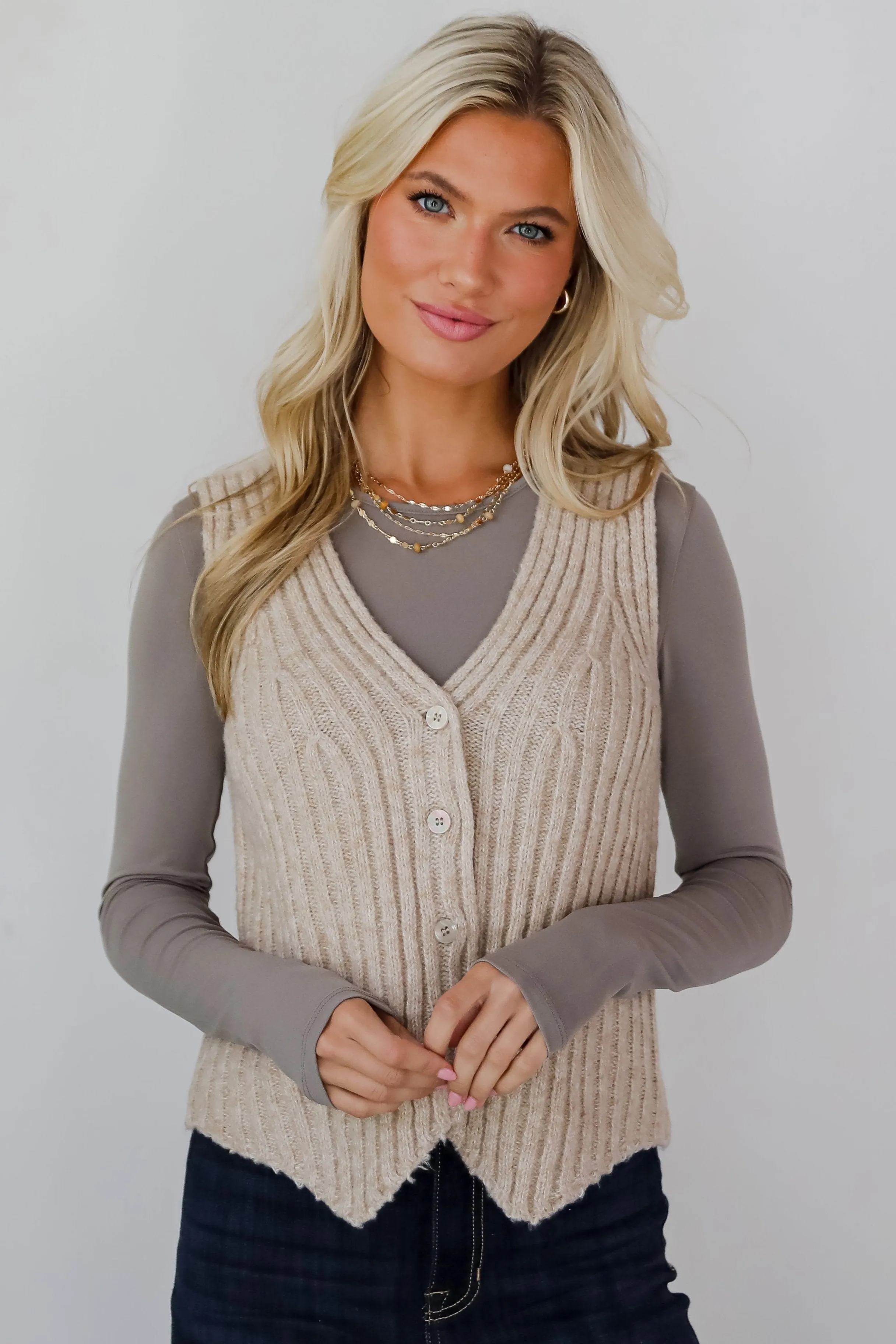 FINAL SALE - Composed Approach Taupe Sweater Vest
