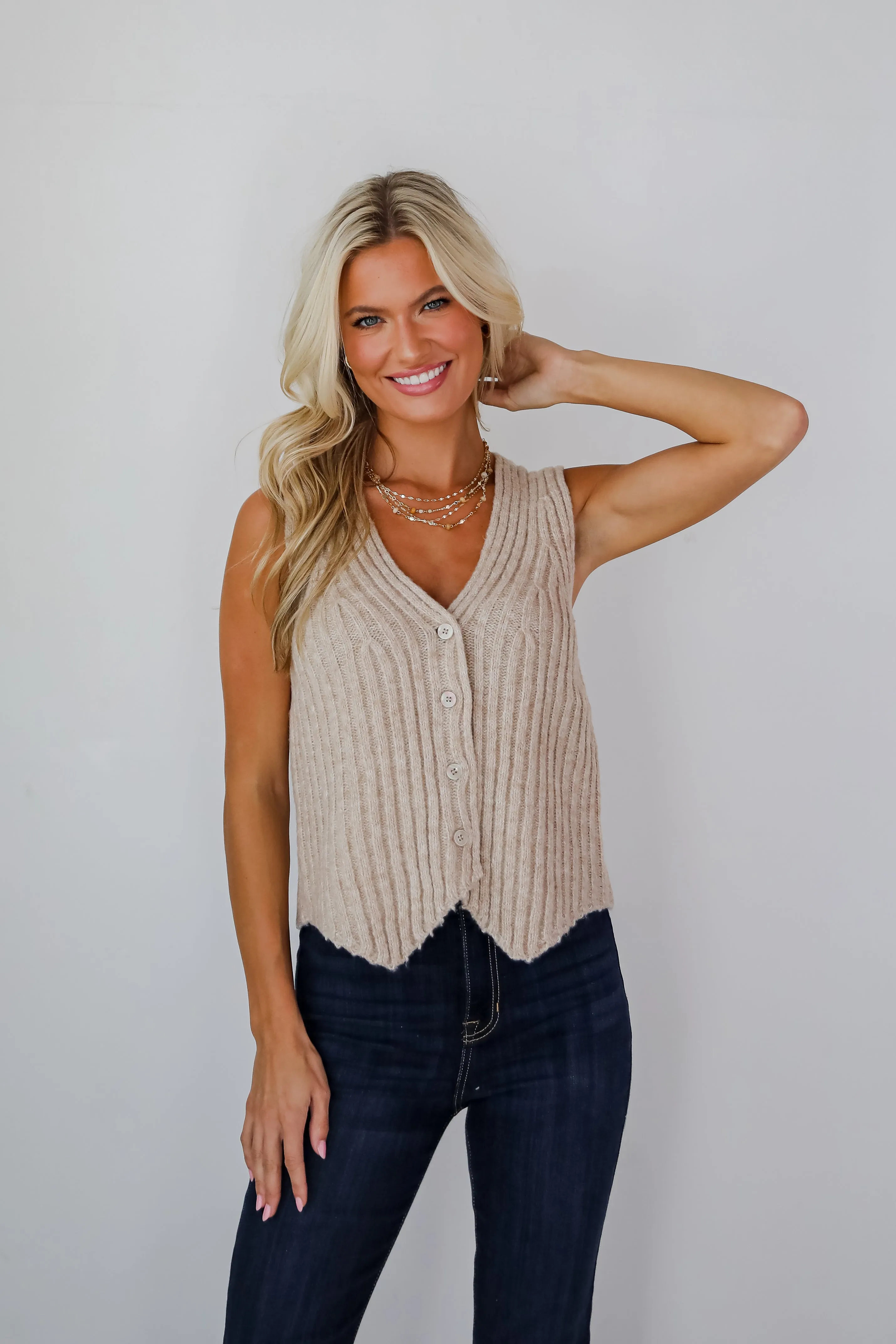 FINAL SALE - Composed Approach Taupe Sweater Vest