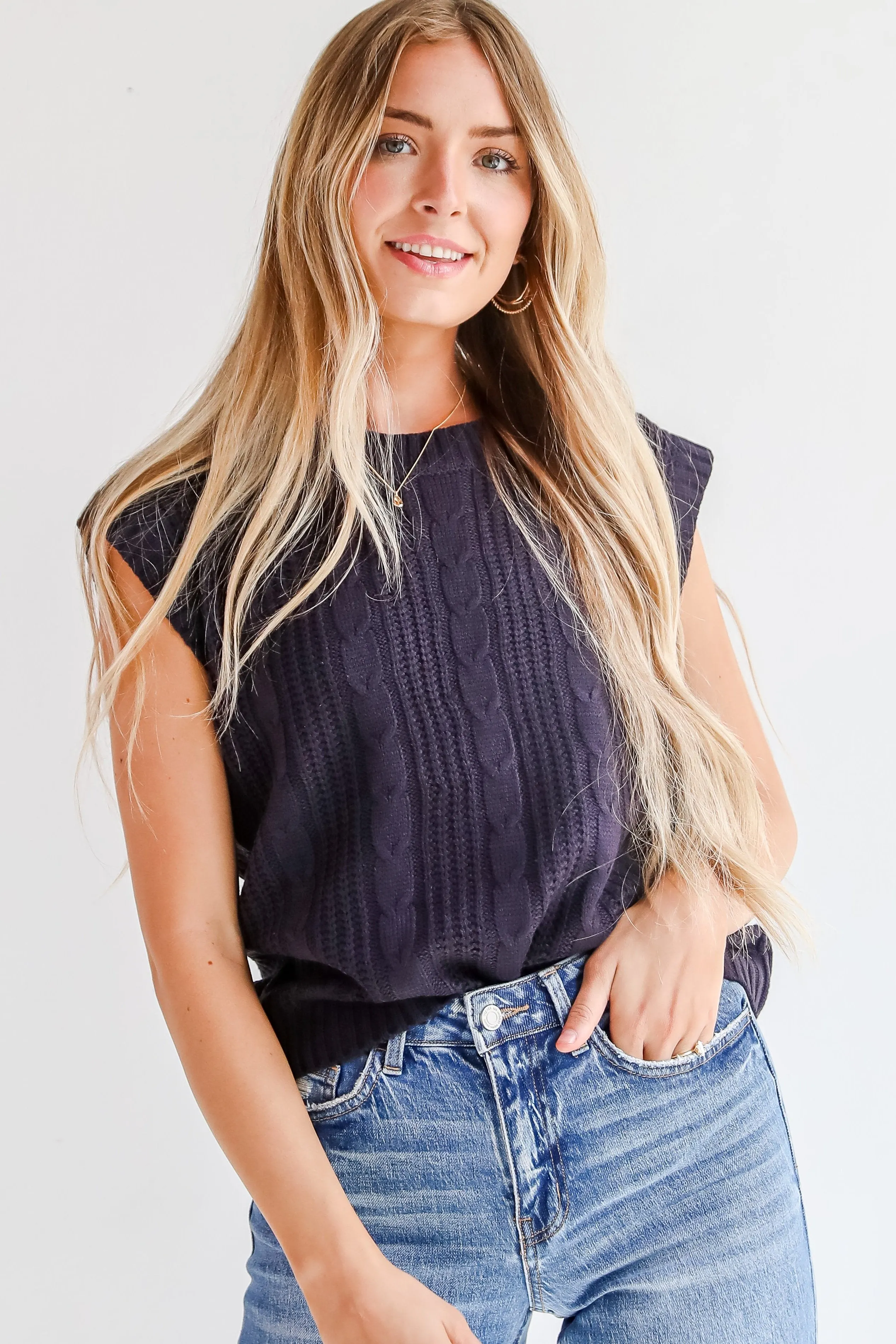 FINAL SALE - Designated Cutie Navy Cable Knit Sweater Vest