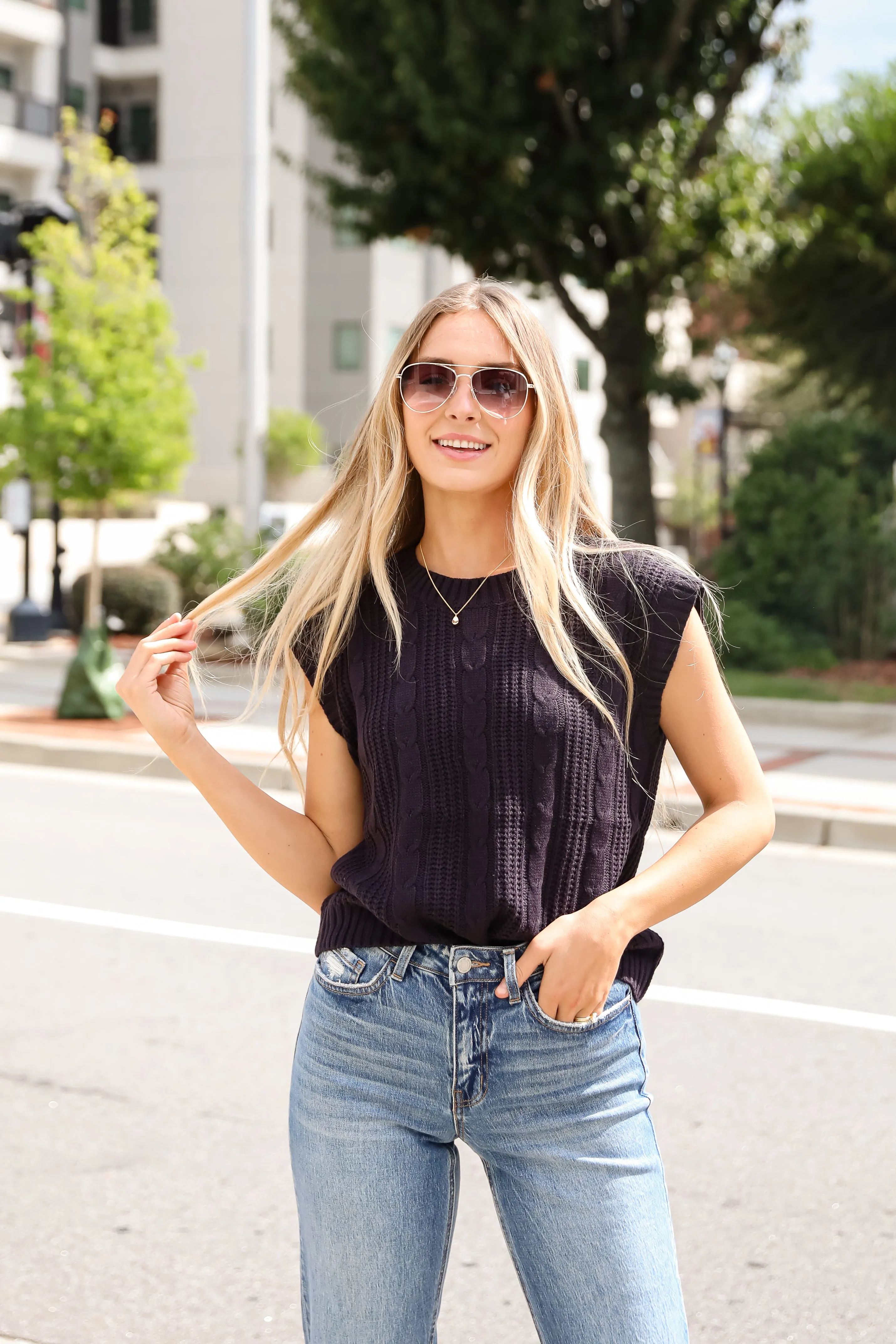 FINAL SALE - Designated Cutie Navy Cable Knit Sweater Vest