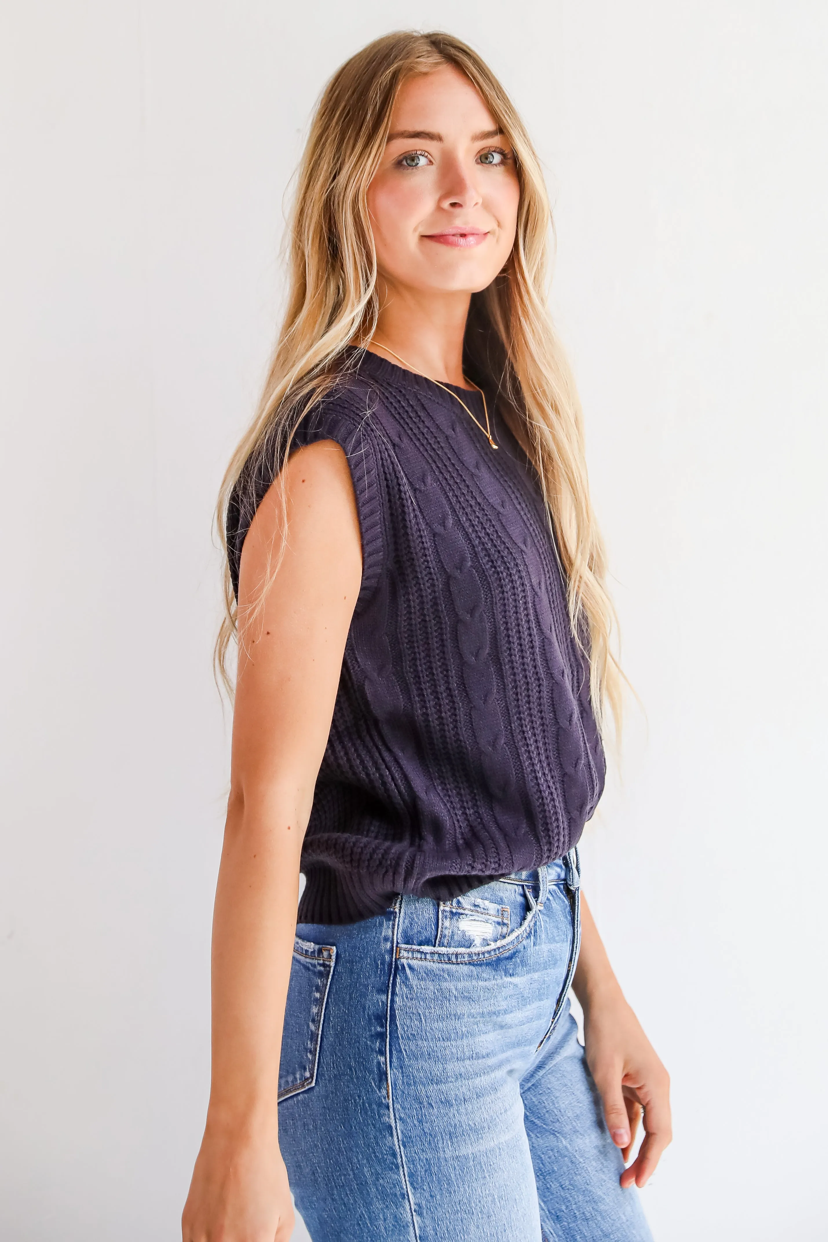 FINAL SALE - Designated Cutie Navy Cable Knit Sweater Vest