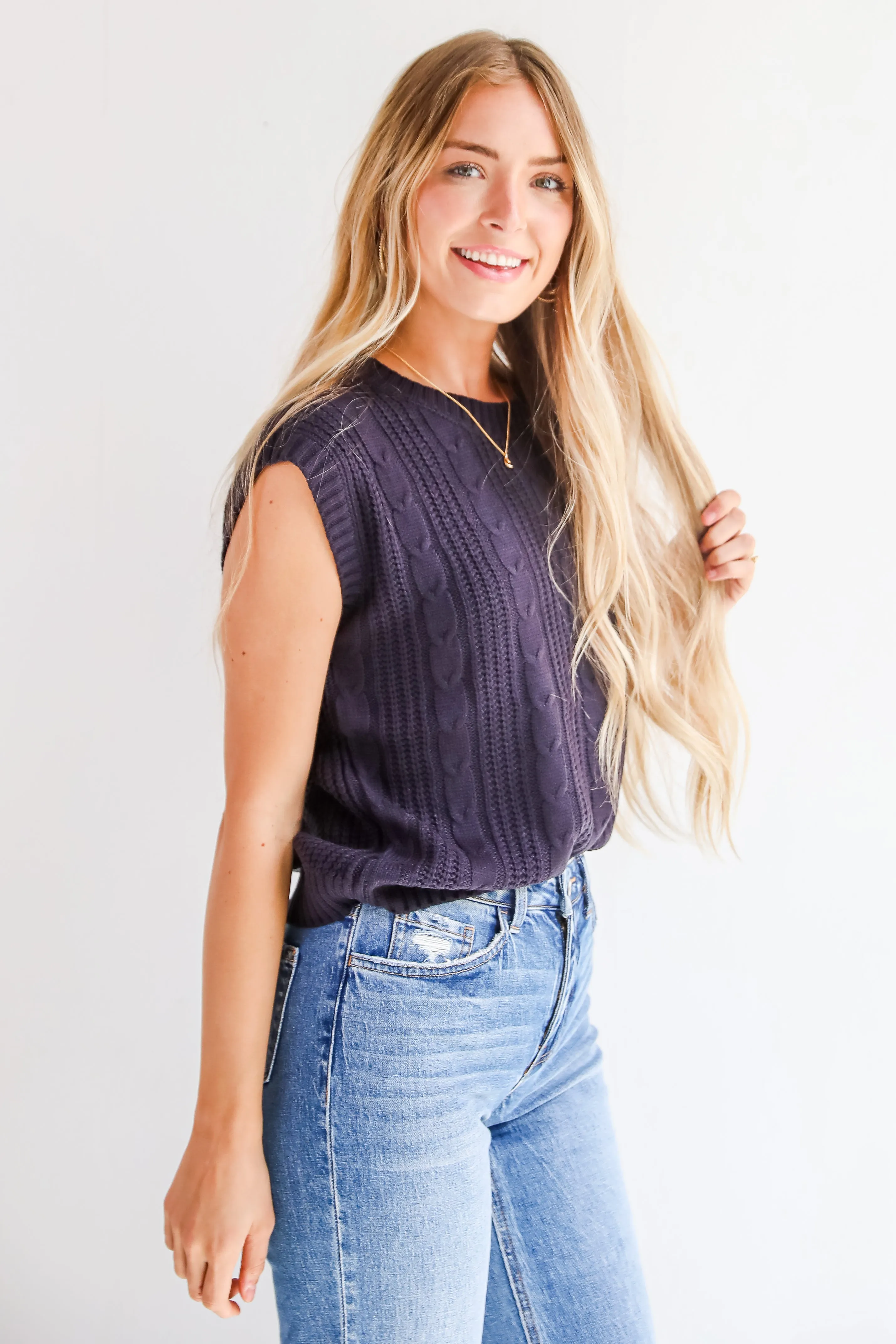 FINAL SALE - Designated Cutie Navy Cable Knit Sweater Vest