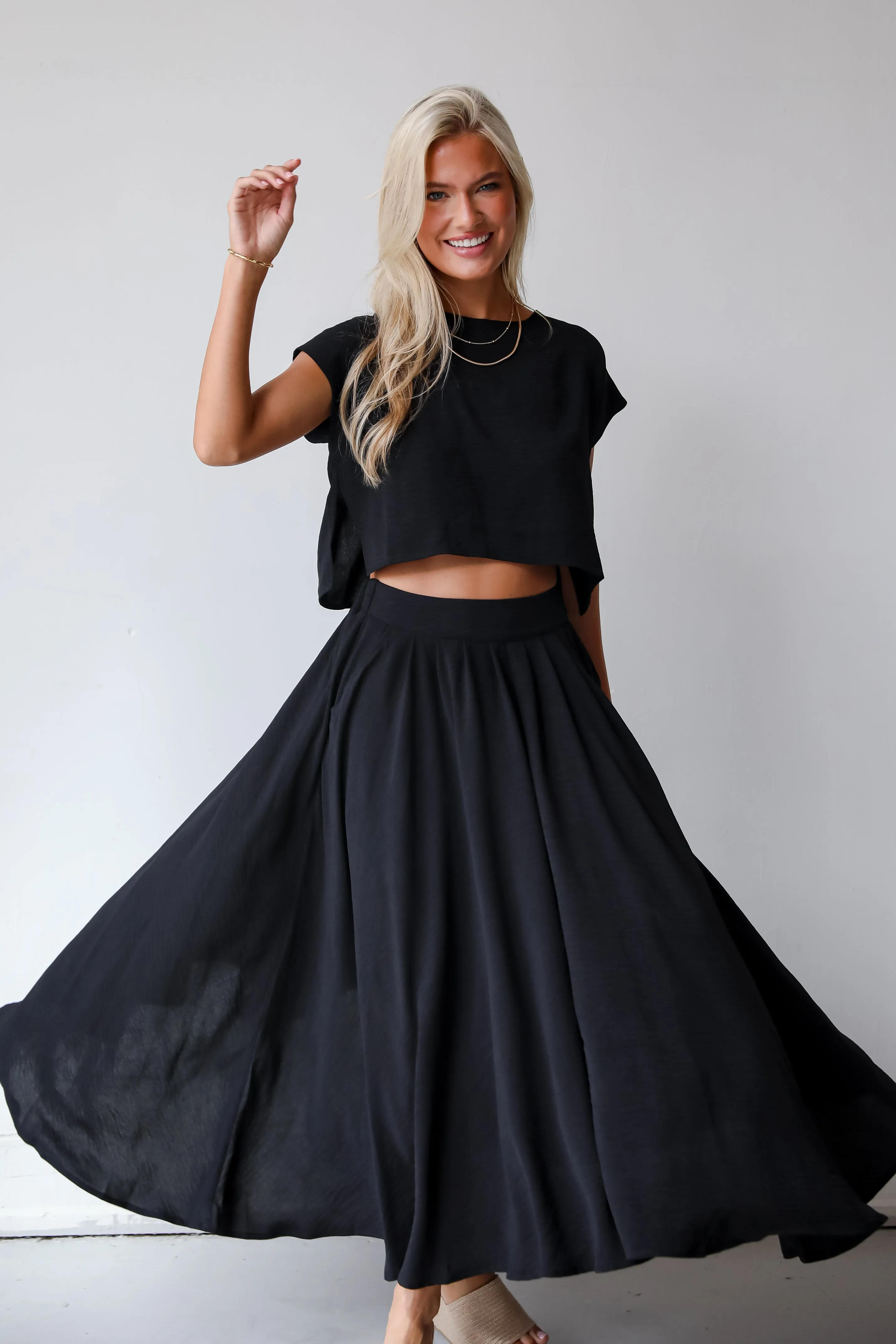 FINAL SALE - Effortless Escape Black Maxi Skirt - DU DEAL
