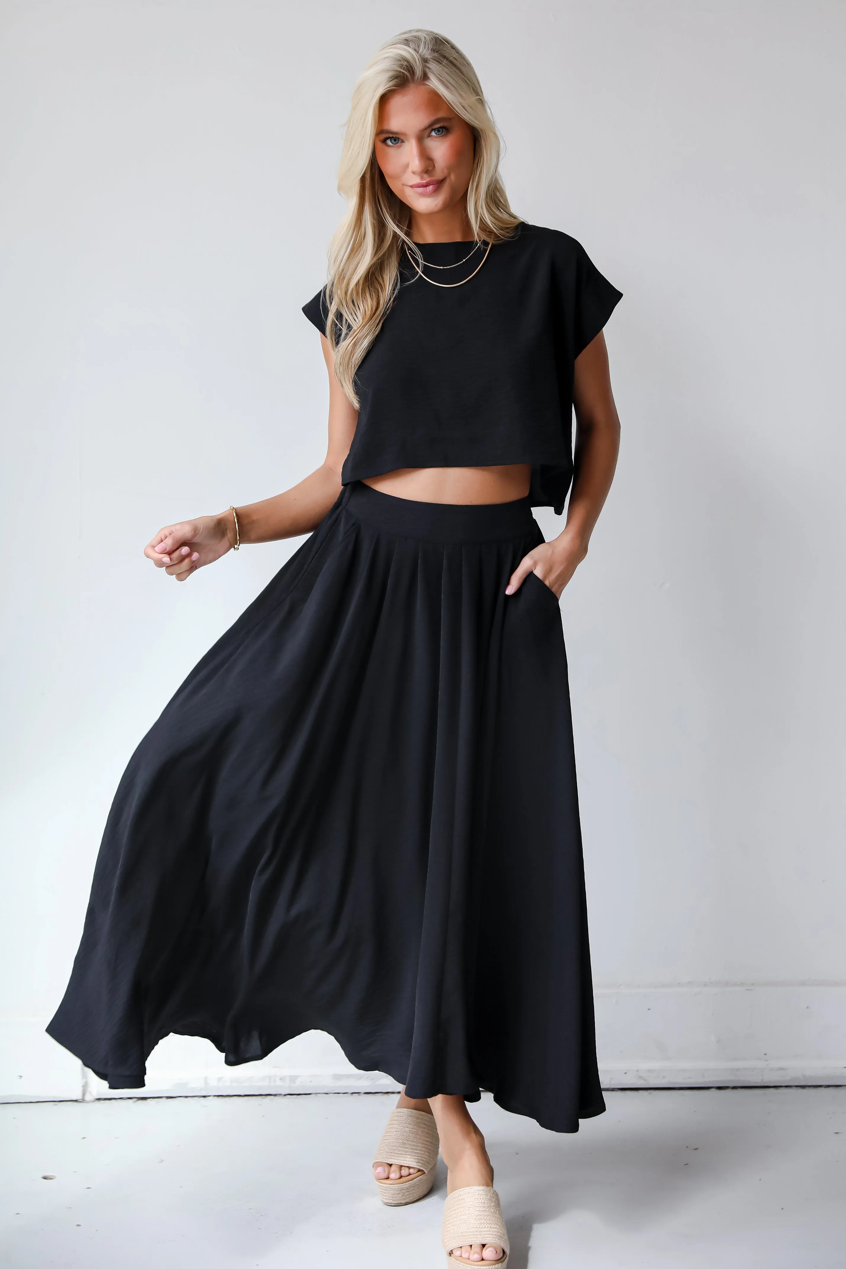 FINAL SALE - Effortless Escape Black Maxi Skirt - DU DEAL