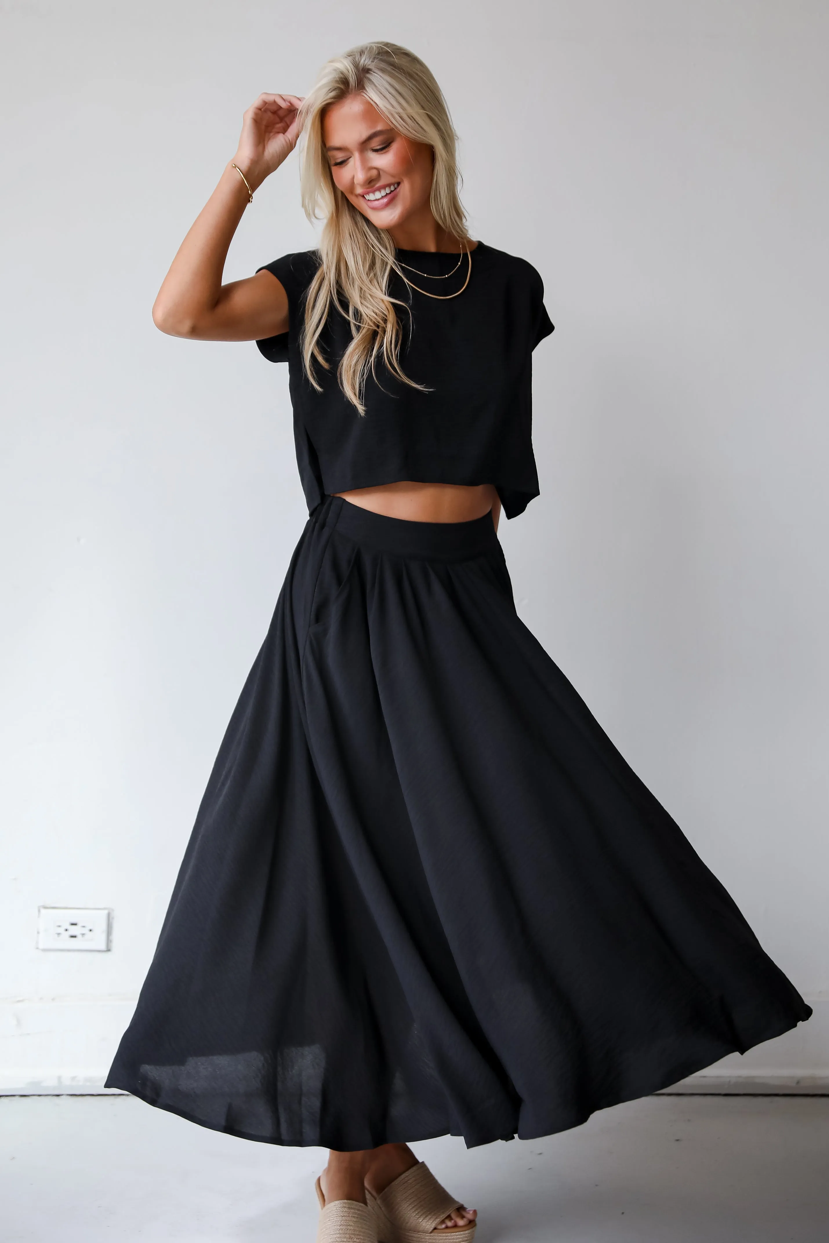 FINAL SALE - Effortless Escape Black Maxi Skirt - DU DEAL