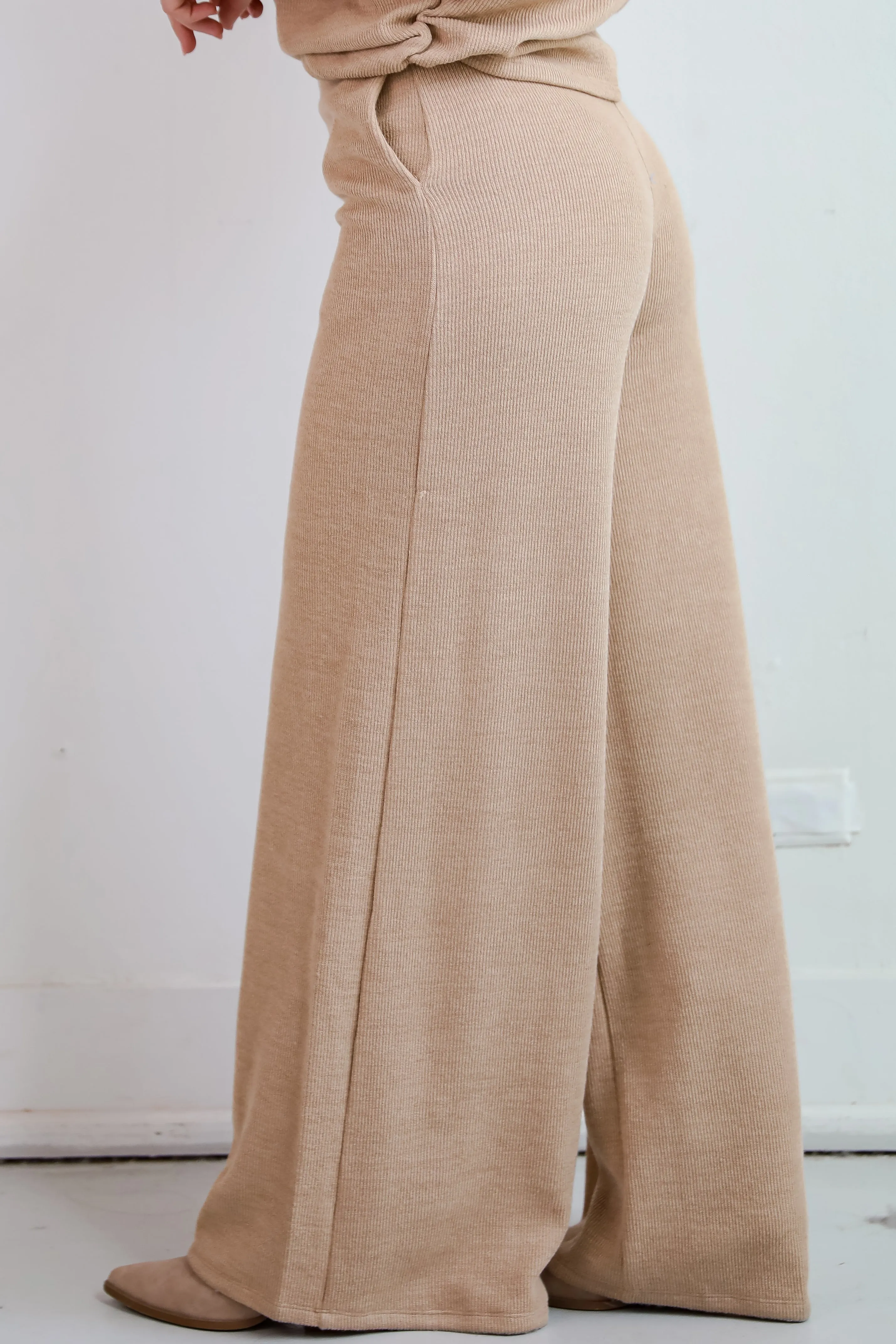FINAL SALE - Luxe Coziness Beige Knit Wide Leg Pants