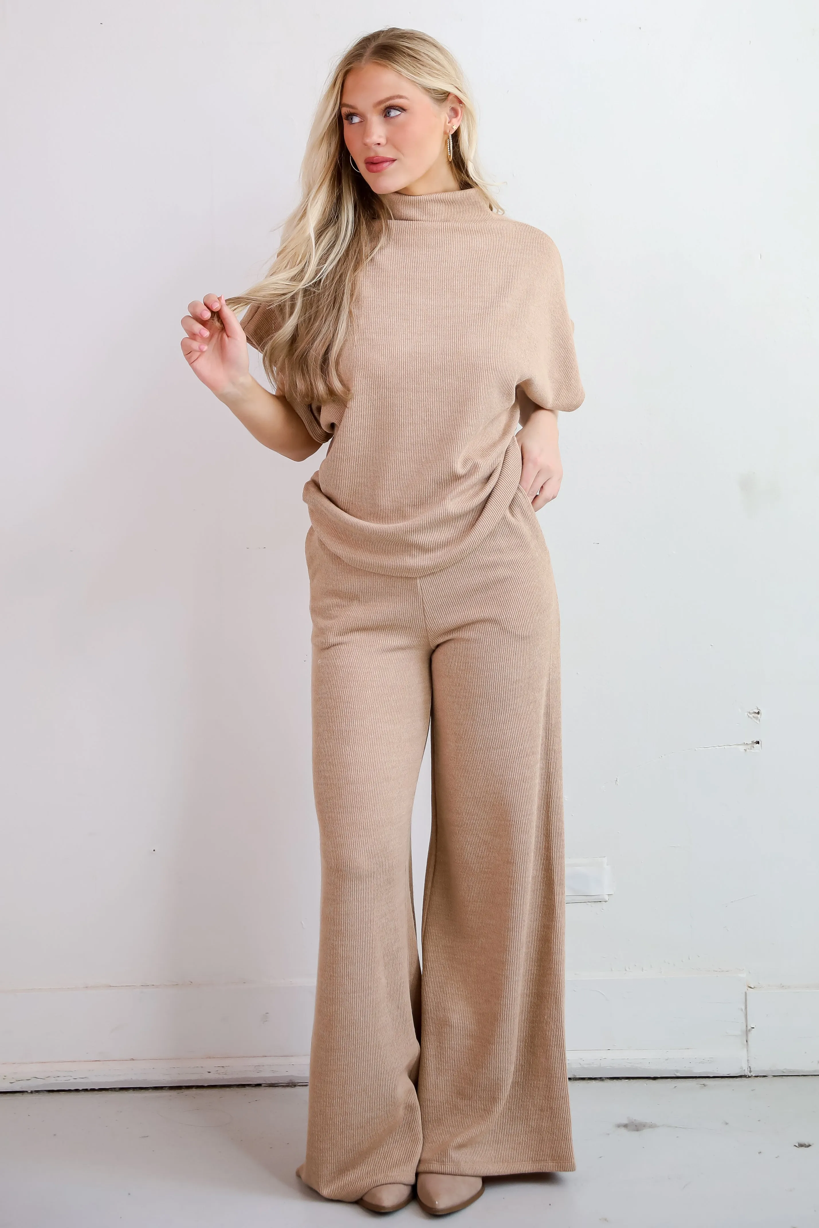 FINAL SALE - Luxe Coziness Beige Knit Wide Leg Pants
