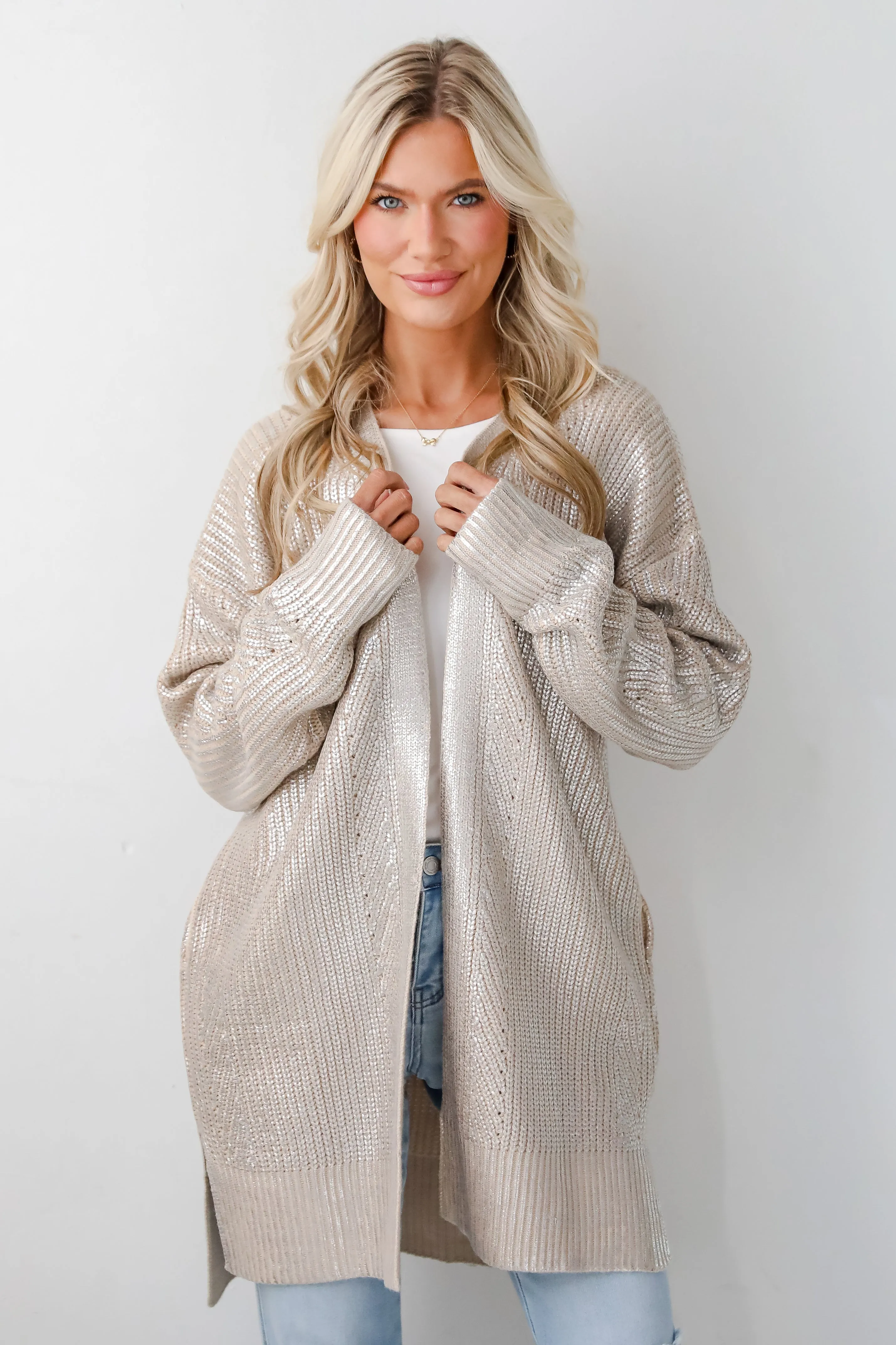 FINAL SALE - Marvelous Shine Silver Metallic Sweater Cardigan