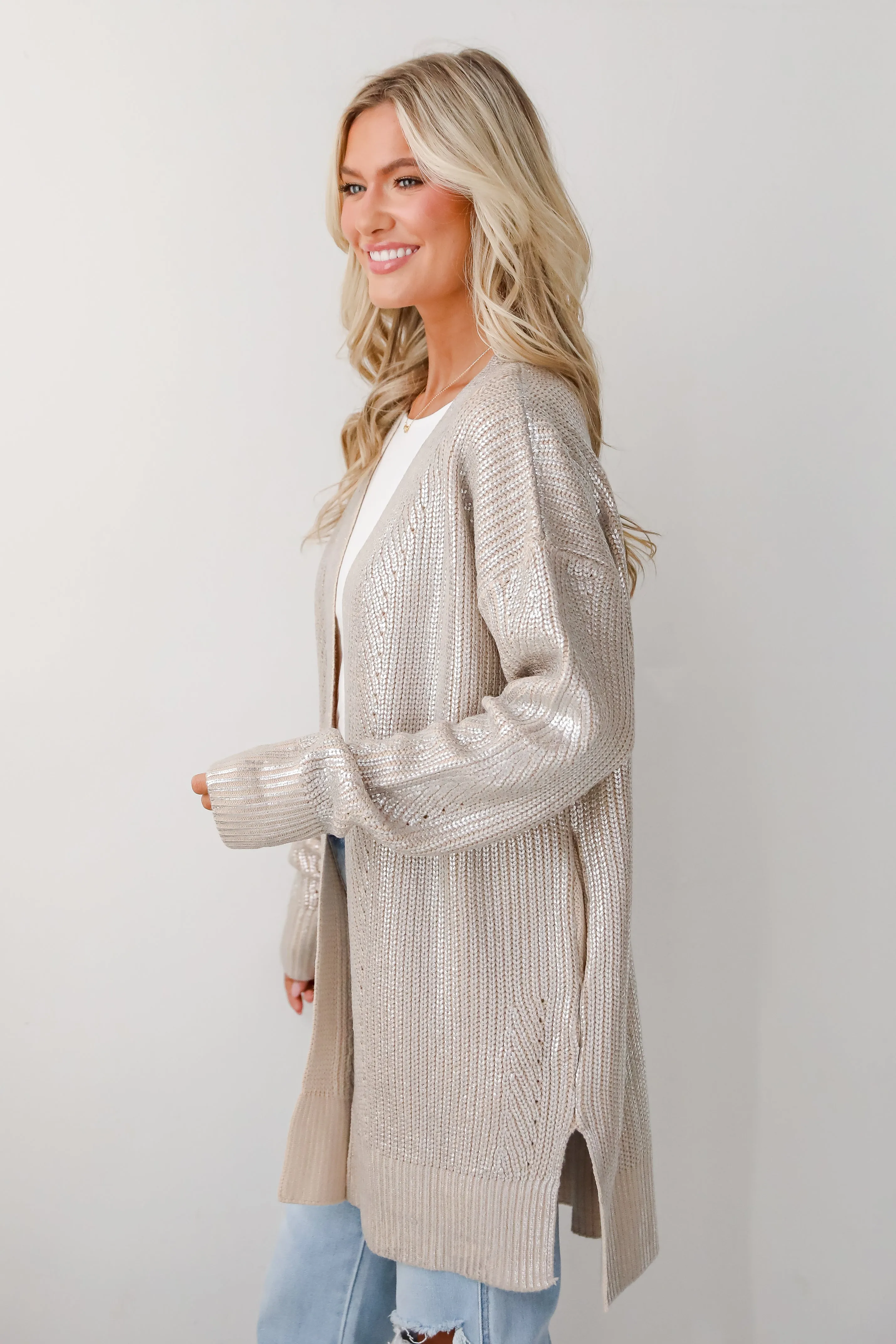 FINAL SALE - Marvelous Shine Silver Metallic Sweater Cardigan