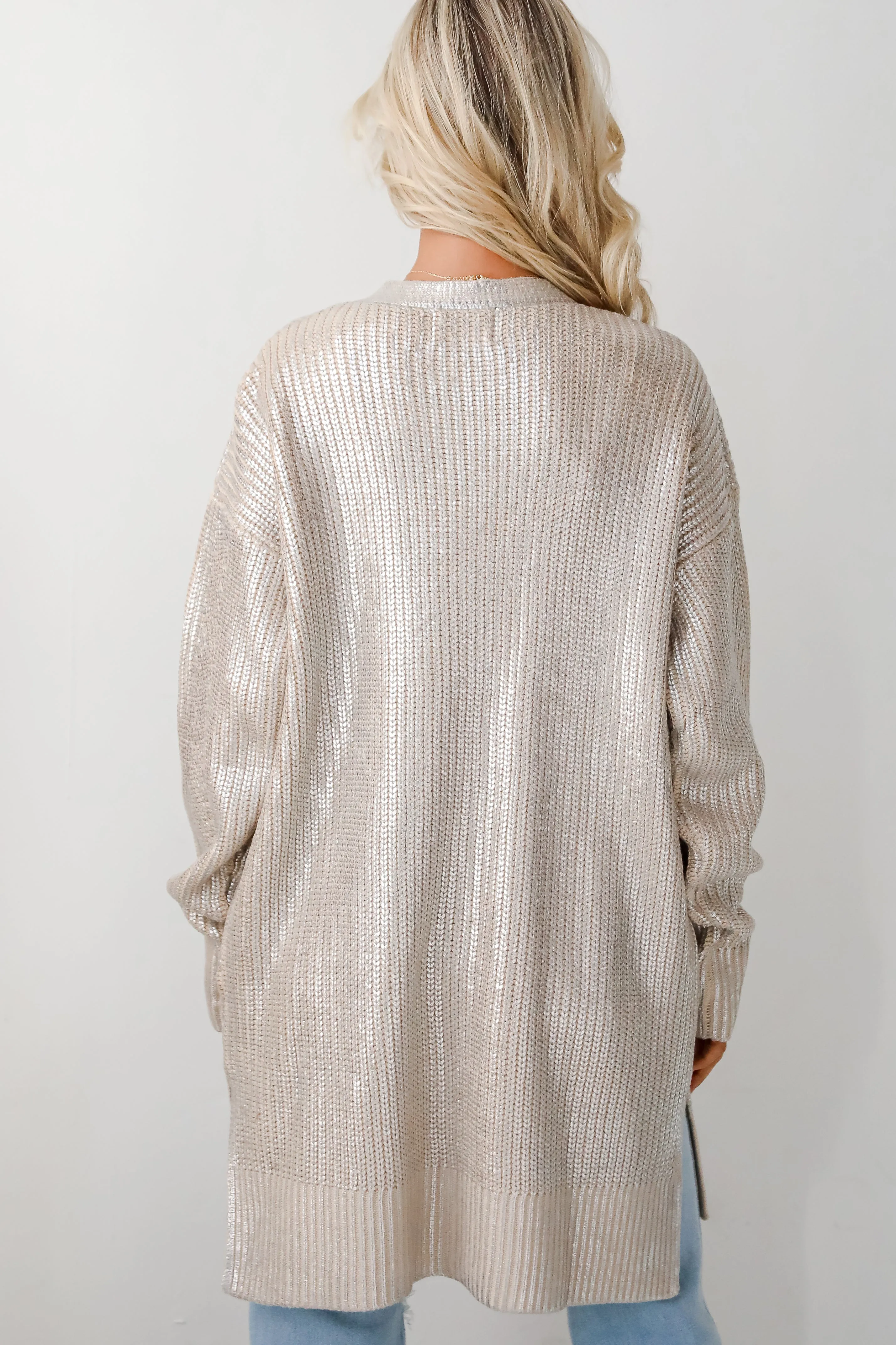 FINAL SALE - Marvelous Shine Silver Metallic Sweater Cardigan