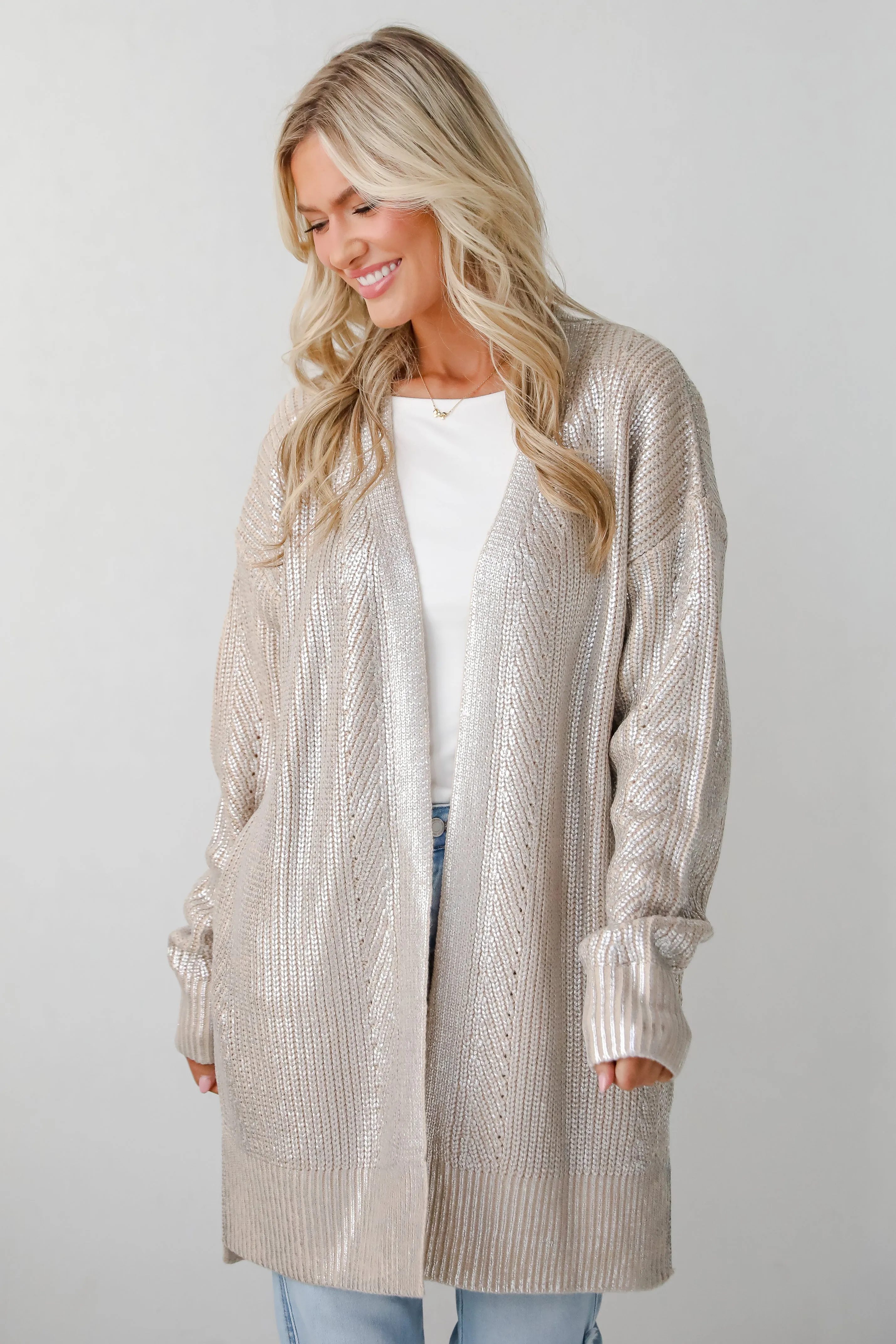 FINAL SALE - Marvelous Shine Silver Metallic Sweater Cardigan