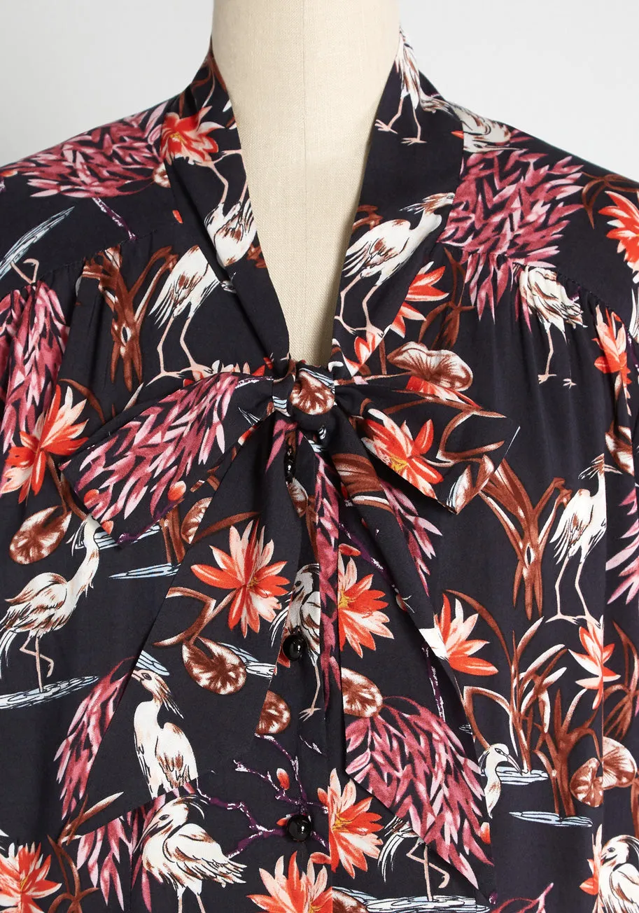 Flights of Fancy Tie-Neck Blouse