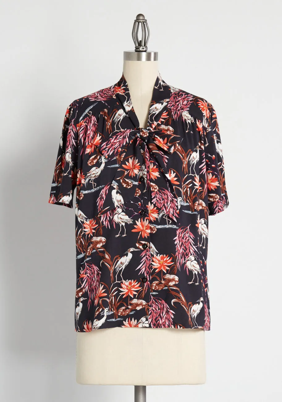 Flights of Fancy Tie-Neck Blouse