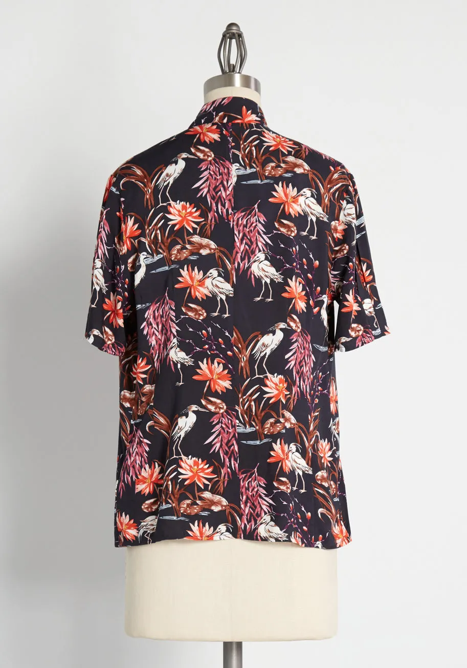 Flights of Fancy Tie-Neck Blouse