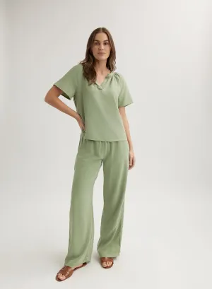 Flowy Short Sleeve Pullover - Olive Grove