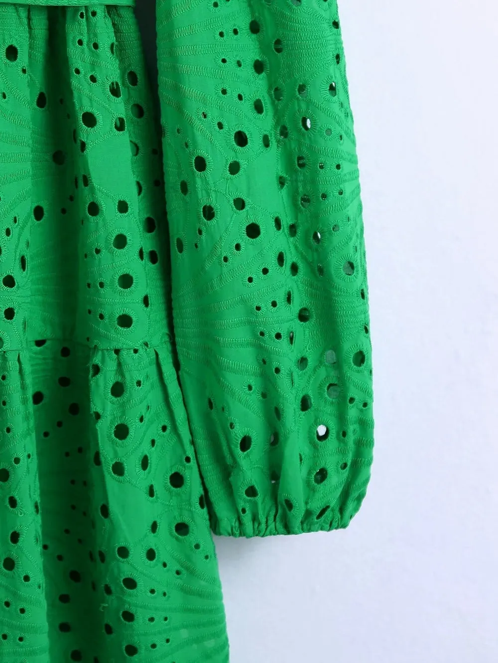 Green Lace Blouse Top With Lining Hollow