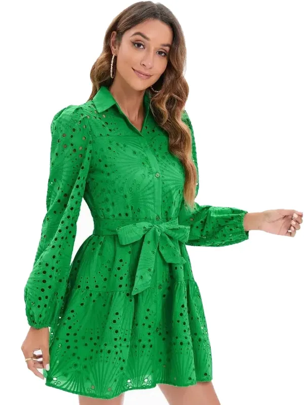 Green Lace Blouse Top With Lining Hollow
