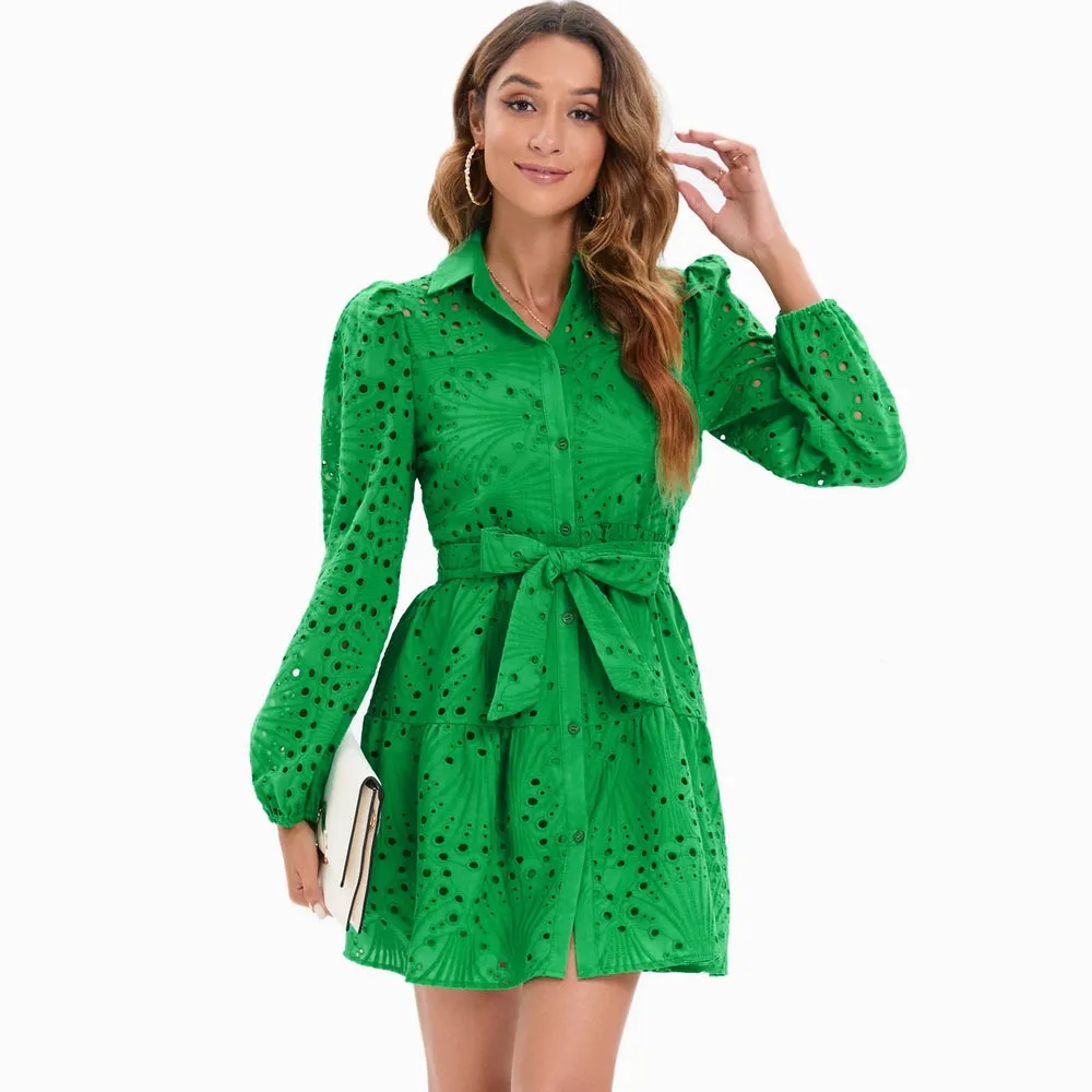 Green Lace Blouse Top With Lining Hollow