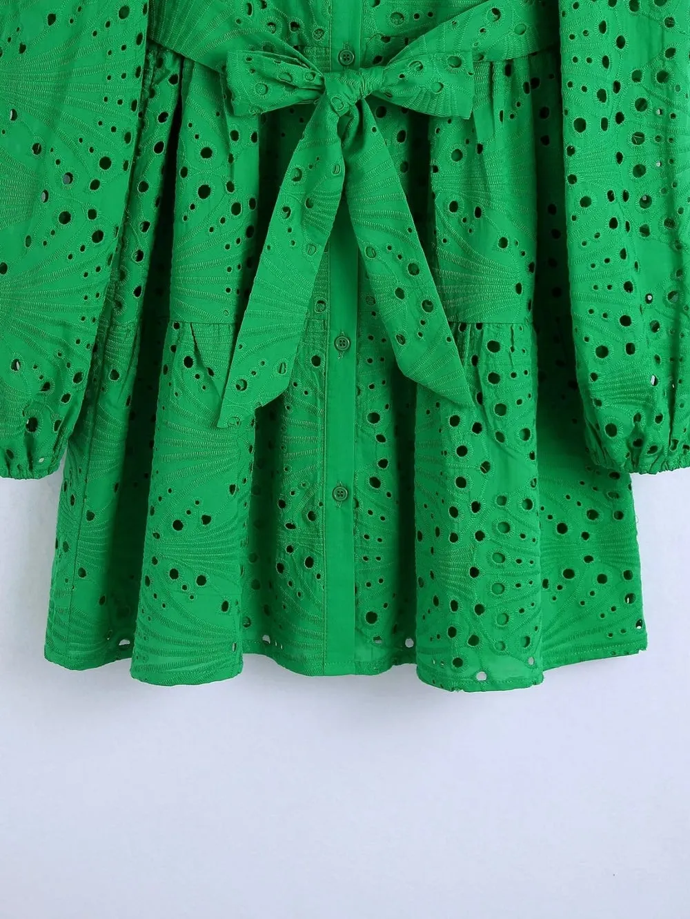 Green Lace Blouse Top With Lining Hollow