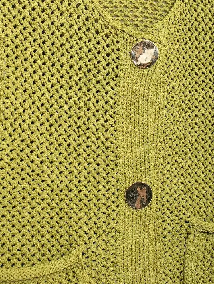 Green Round Neck Women Knitted Vest