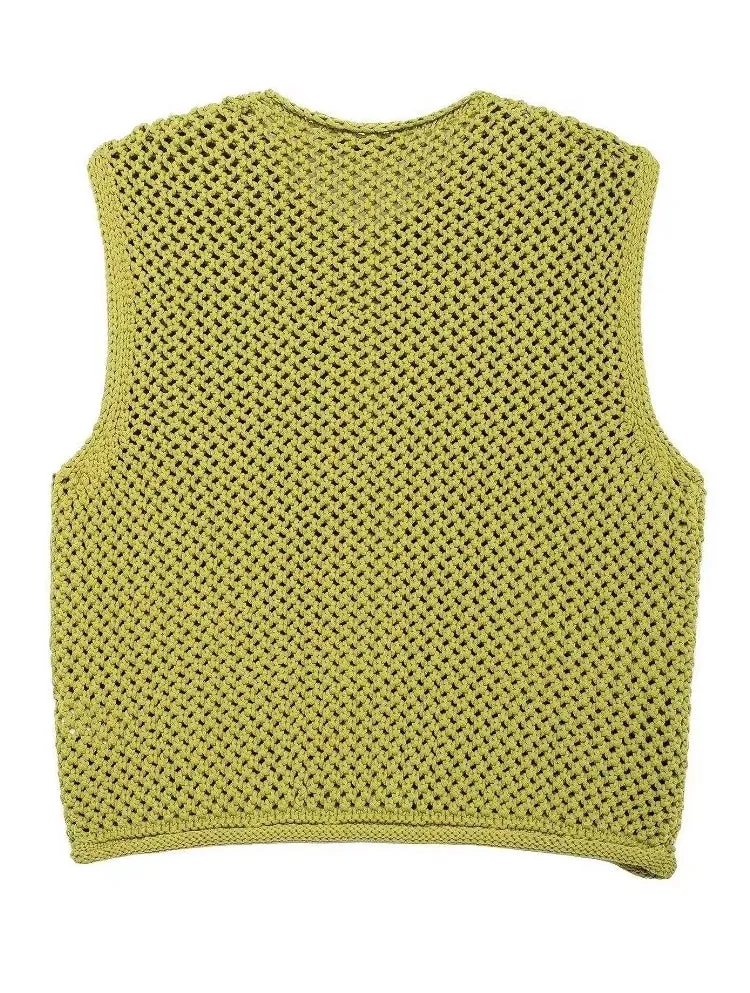 Green Round Neck Women Knitted Vest